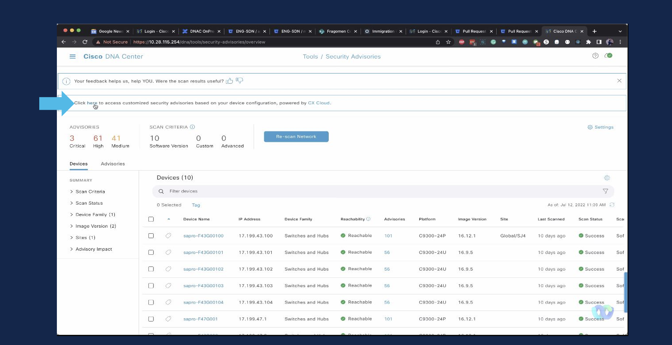 Example of how to try CX Cloud Features from DNAC