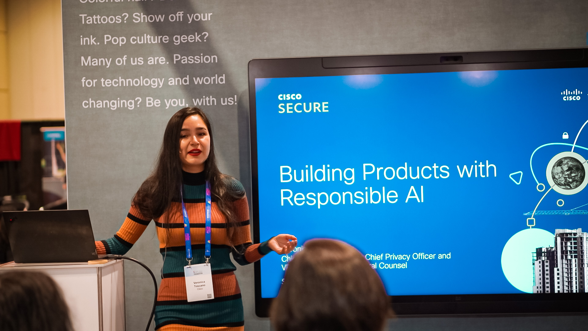 Veronica Toscano presenting at the 2022 Grace Hopper Conference. 