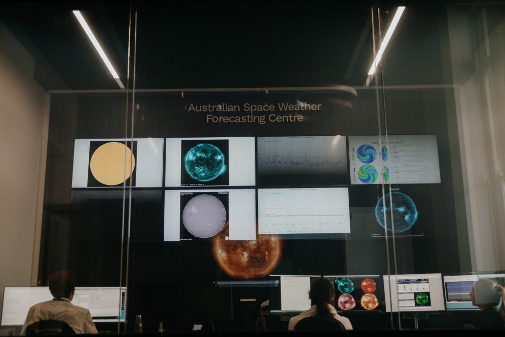 Several different screens inside a government agency