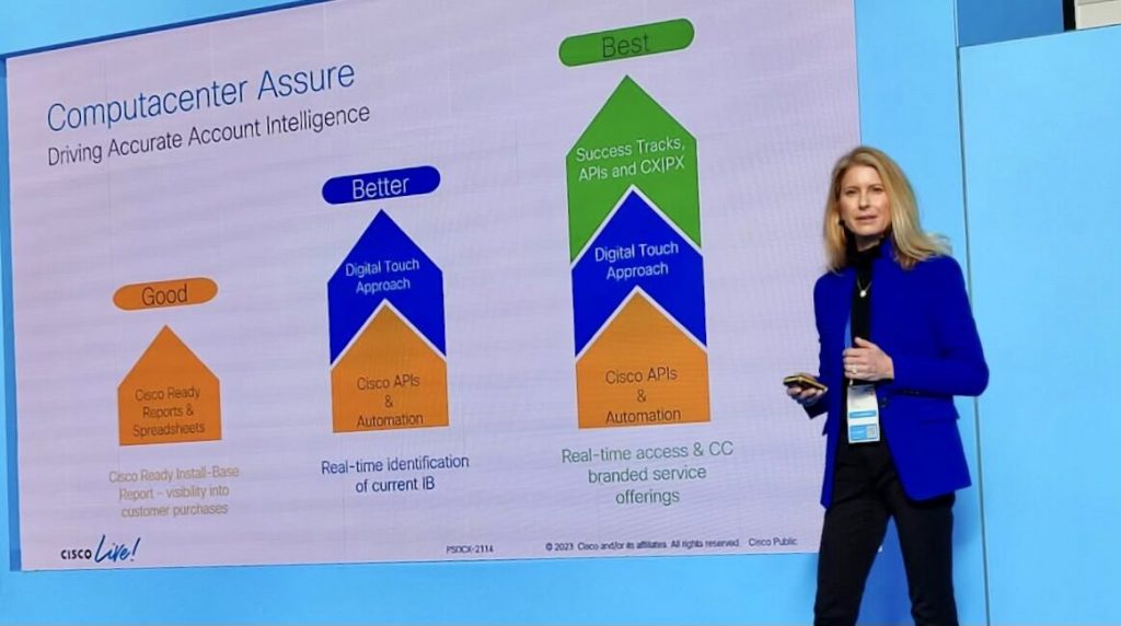Figure 3. Julie Greene presenting at Cisco Live EMEA 2023 in Amsterdam (source: Computacenter LinkedIn page)
