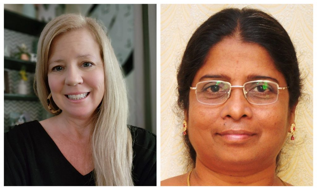 Two separate images of women, side by side