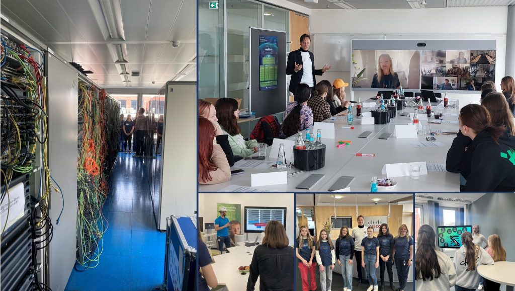A photo collage of people in an office setting and a data center.