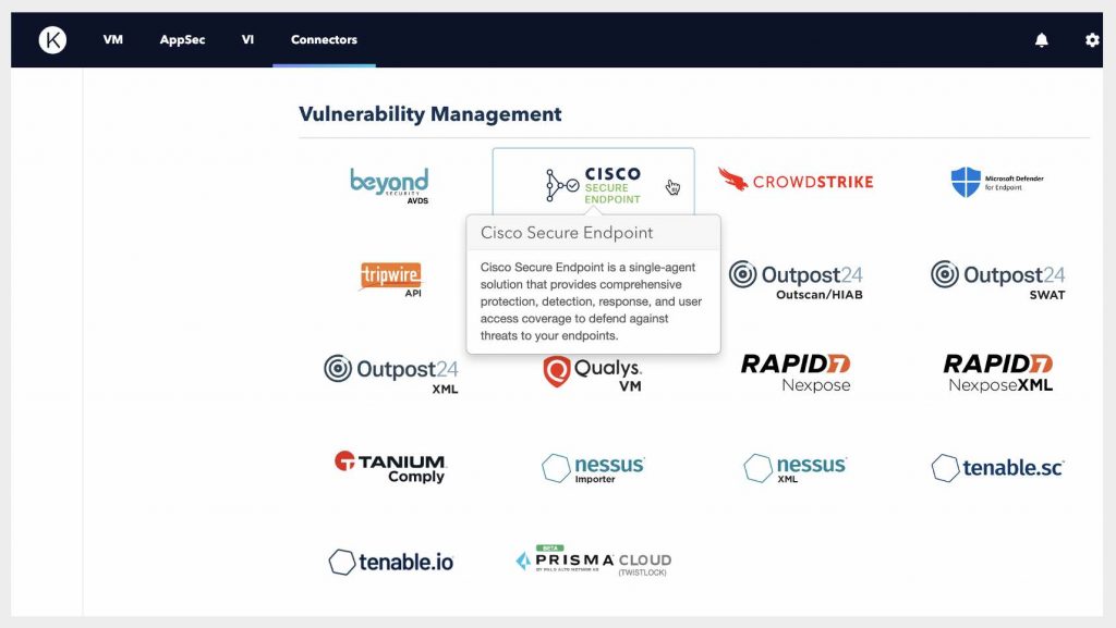 Screenshot of Cisco Secure Endpoint featured on the Cisco Vulnerability Management Connectors page