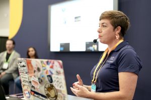 Kate Dignan presenting in the Cisco U. Theater at Cisco Live Las Vegas.
