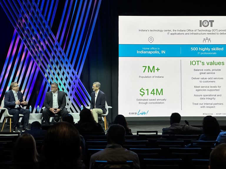 Ronak Desai and Gene Hall with Brad Welsh from the State of Indiana IoT