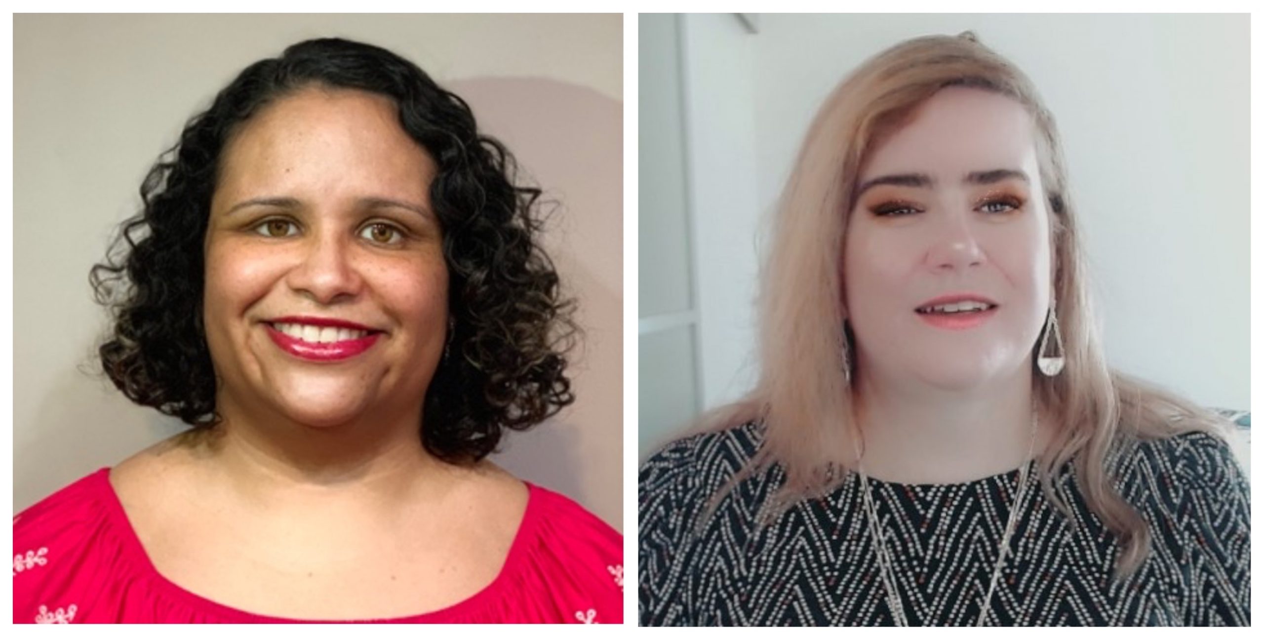 Two women, side by side, one wearing red and the other a black and white top