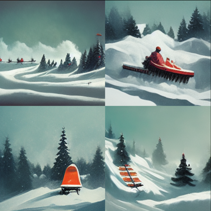 Generative AI example of Christmas present on sled