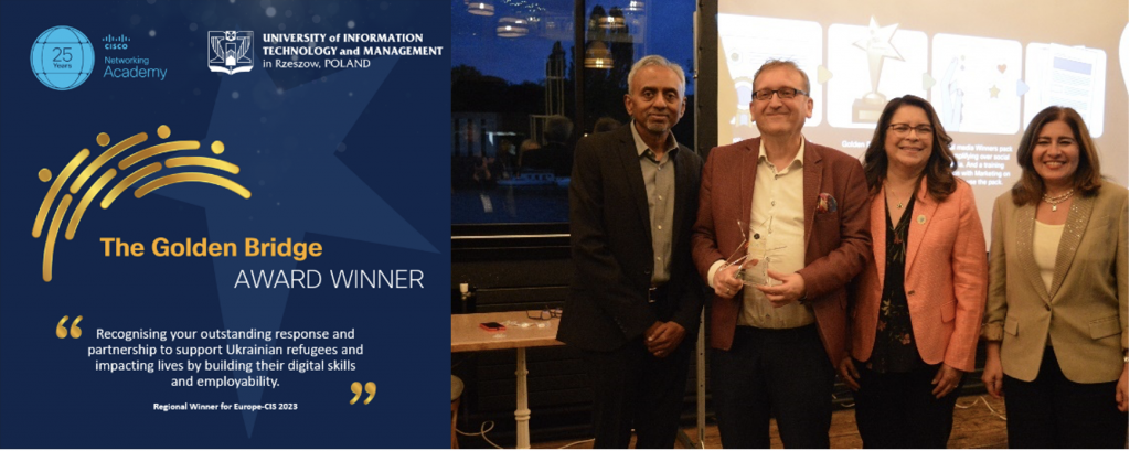 A graphic about the Be the Bridge Award with a photo of a group of people