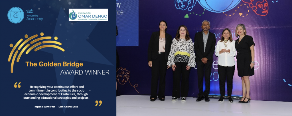 A graphic about the Golden Bridge Award with a photo of a group of people