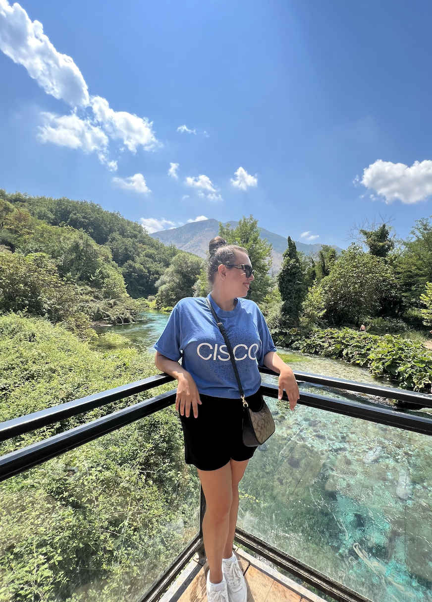 Uljana in nature wearing a 