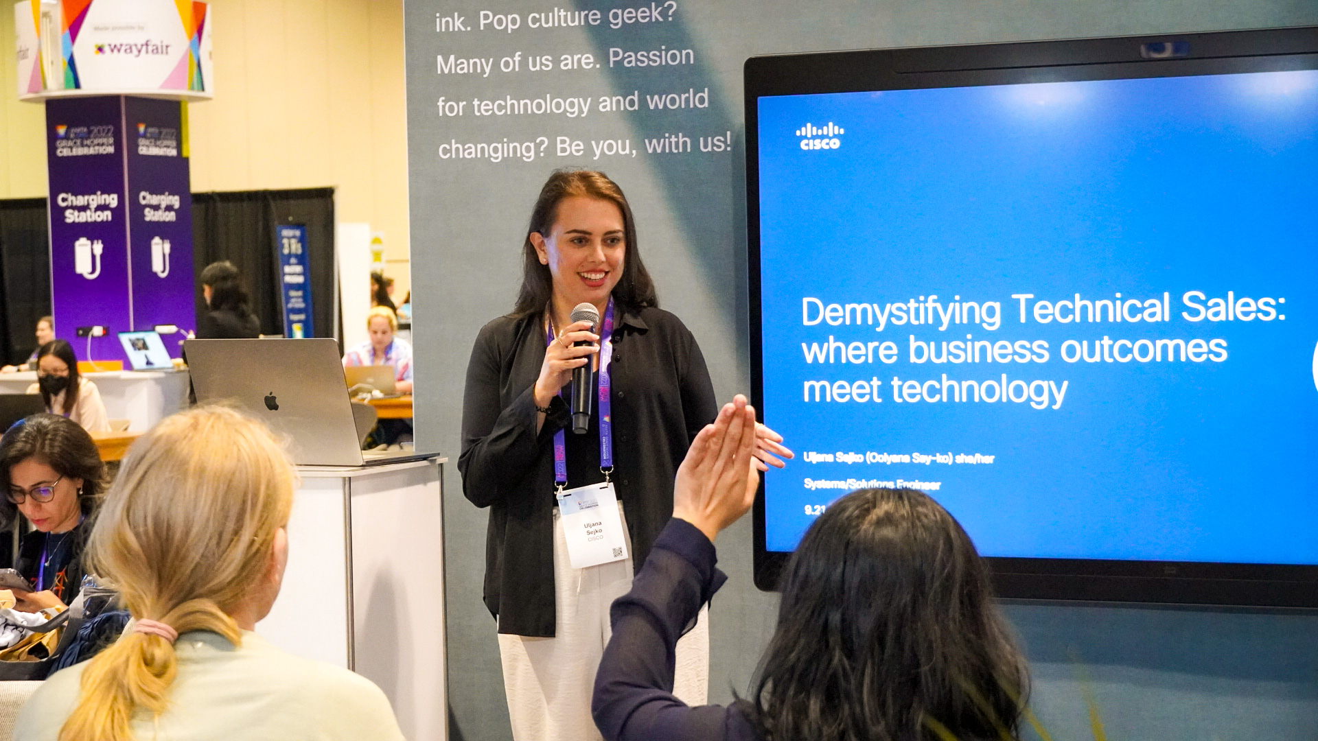 Uljana presenting at the GHC.