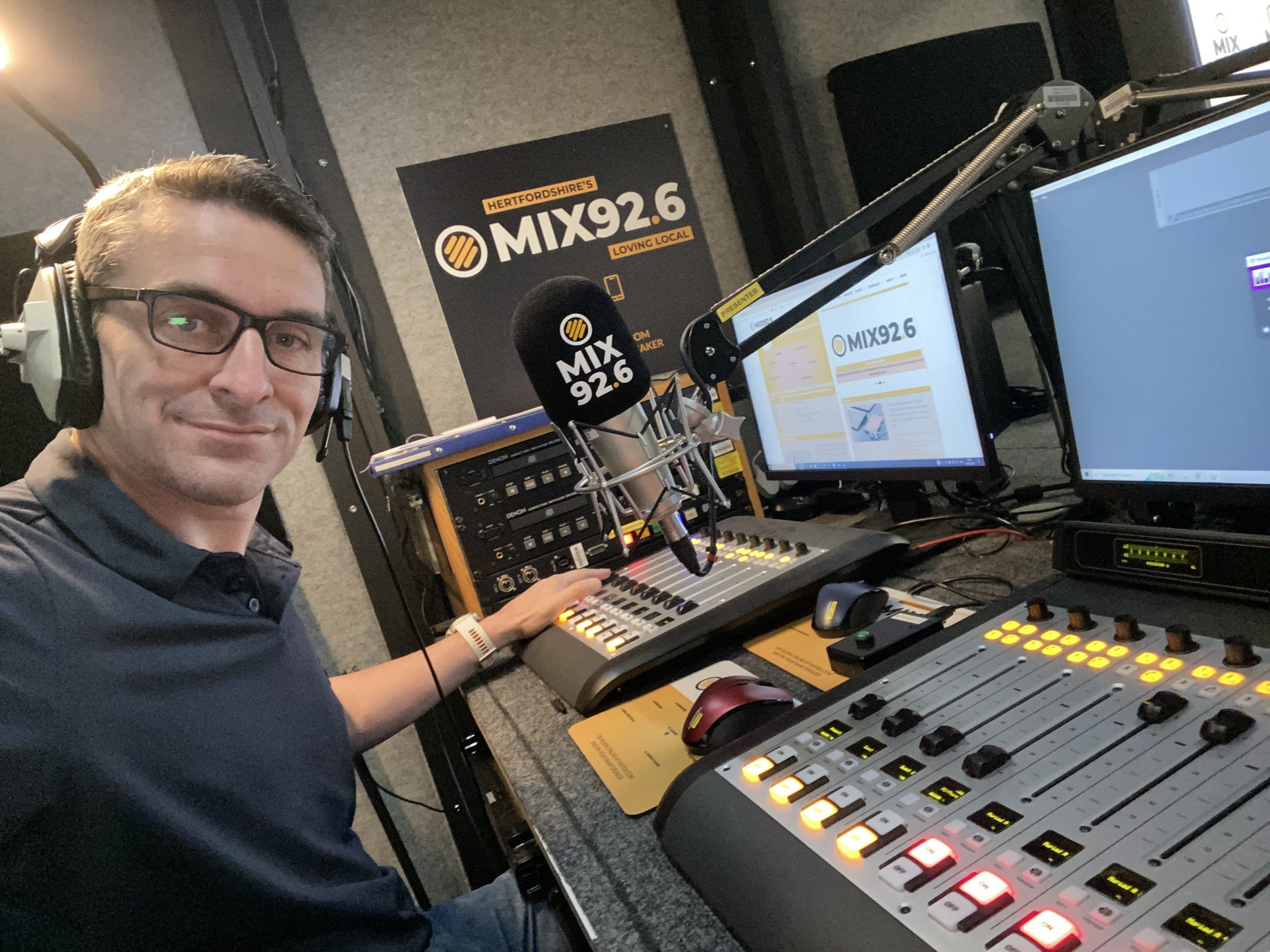 Richard in a radio production room. 