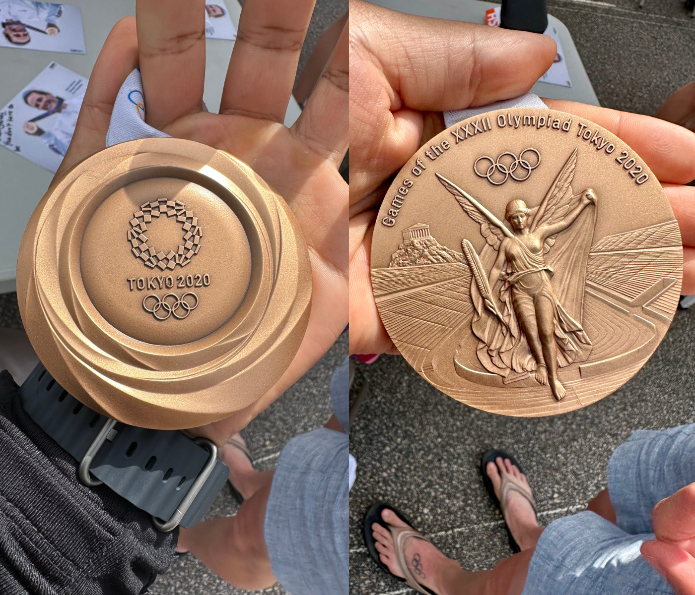Looking down on Katie's bronze Olympic medals