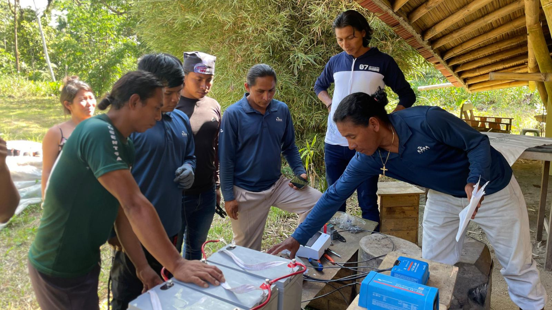 A group of people working on a project outside