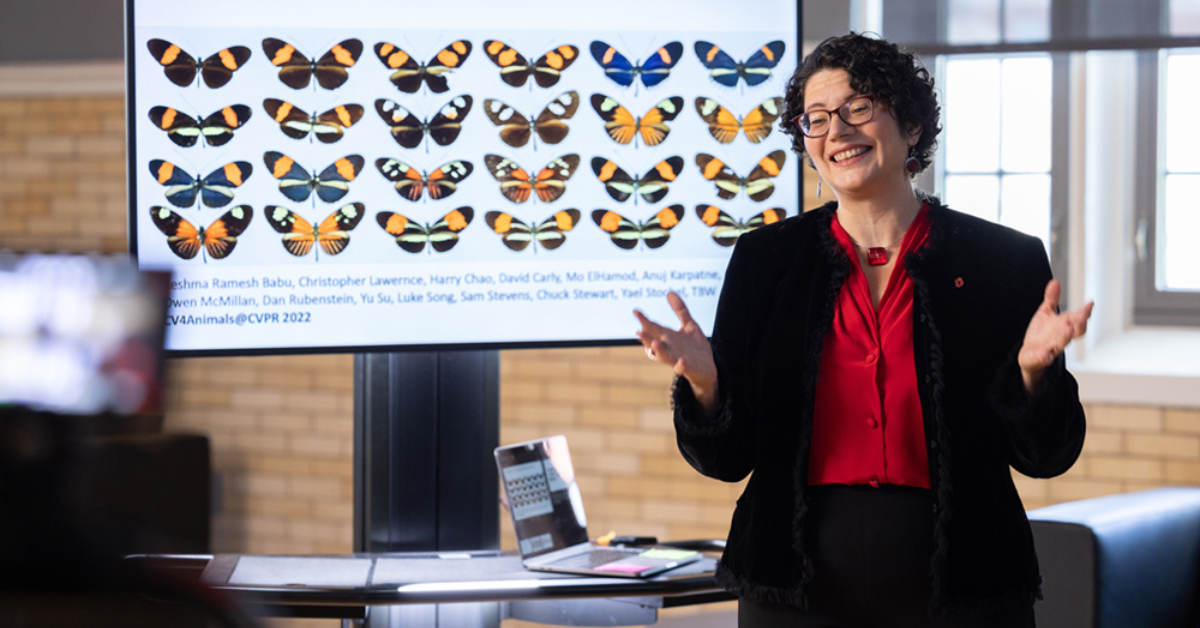 Dr Tanya Berger-Wolf lecturing on AI in biodiversity