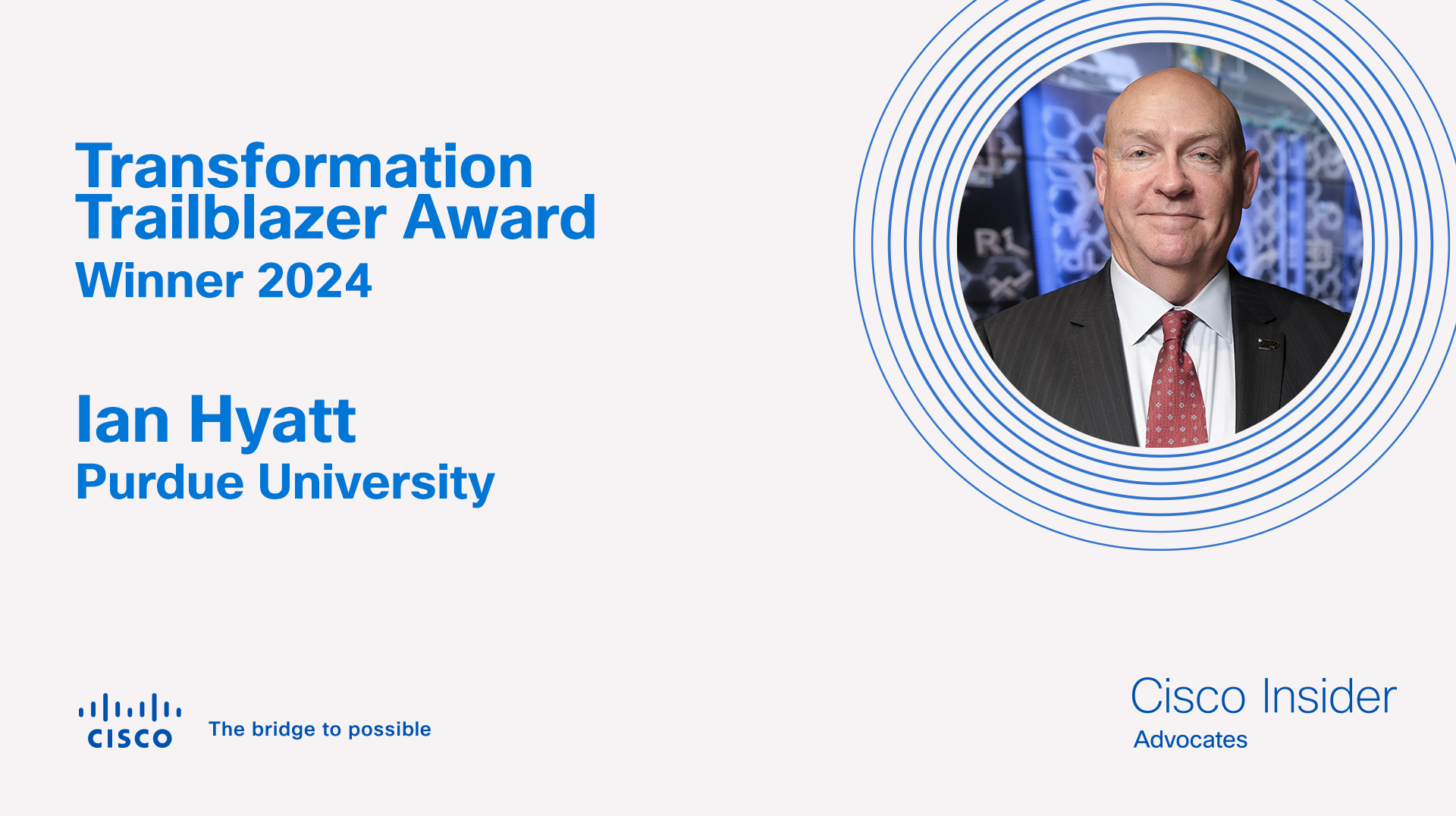 Photo of Ian Hyatt from Purdue University, winner of the Transformation Trailblazer award