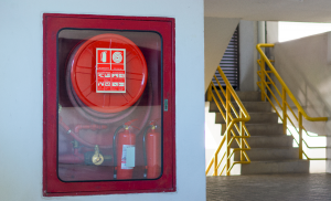 Image of a fire hose in a stairwell