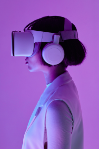 woman wearing virtual reality goggles