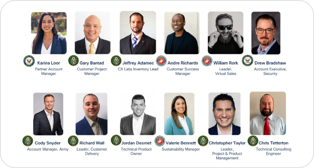Image with headshots of 12 members of Cisco's inaugural Veteran Leadership Program 