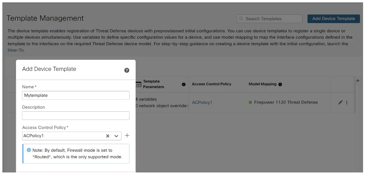 Template management interface
