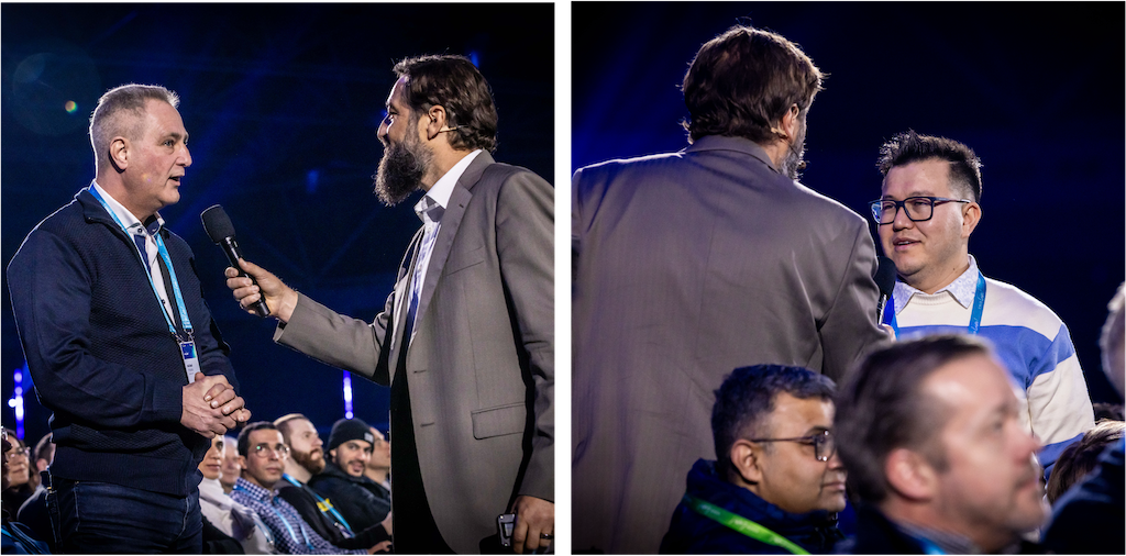 Oliver Tuszik chats with 2 CCIE's during the Cisco Live Keynote