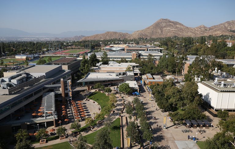 View of the HUB and quad area at UC Riverside