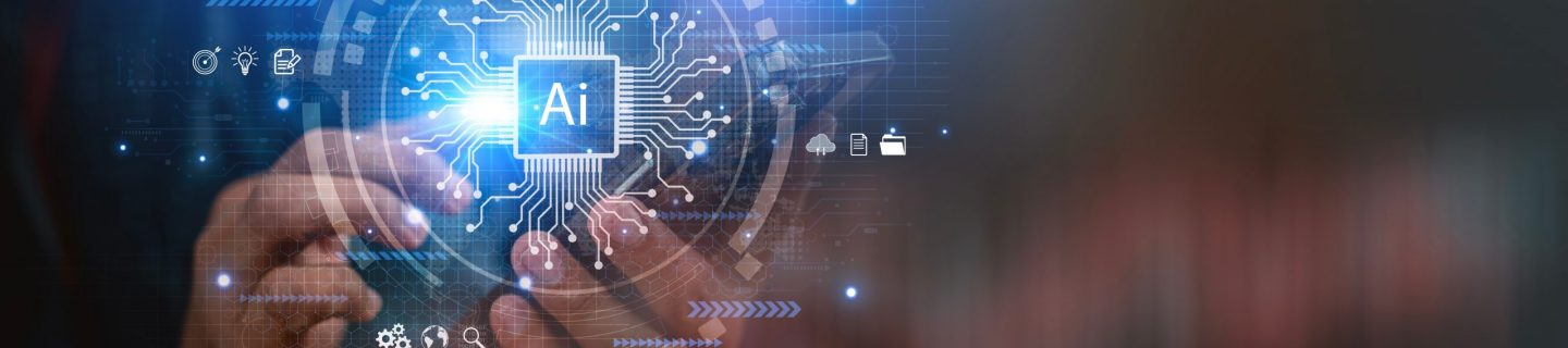 Hands touching a microchip with AI listed in the middle