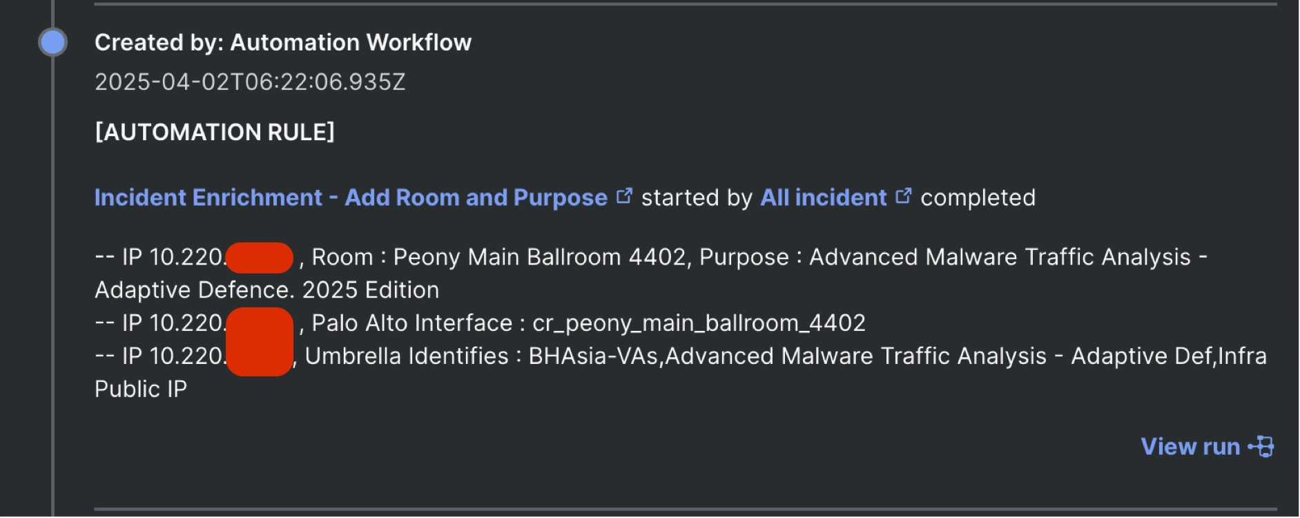Created automation workflow showing device location
