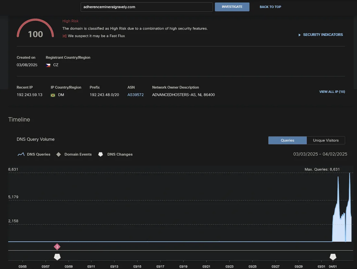 Display showing the risk analysis of a specific domain