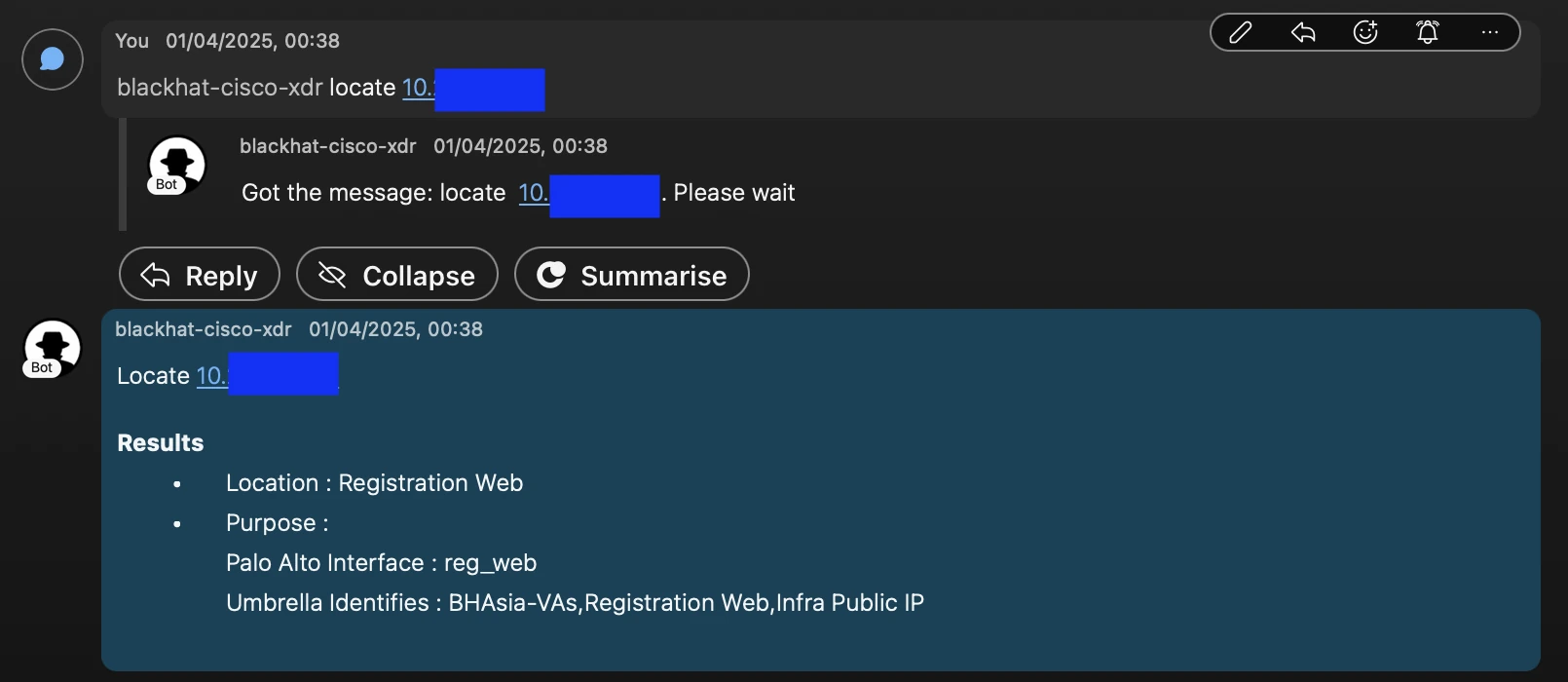 Execution via Webex interactive bot
