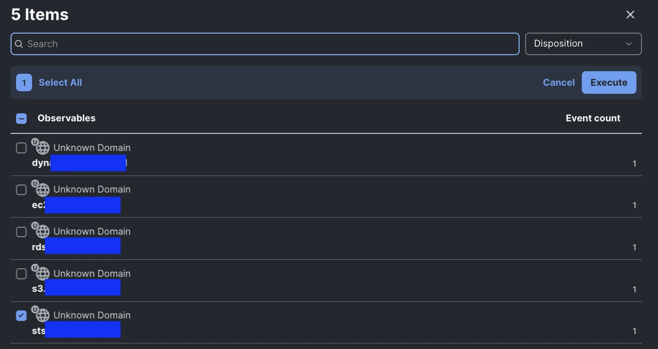 Select observables task execution