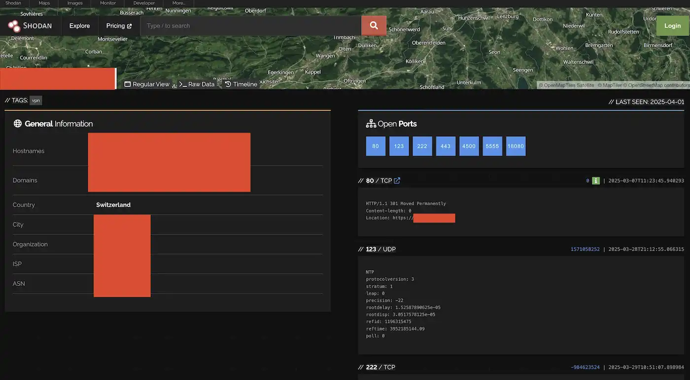 Shodan trufflehunter information abut the external site