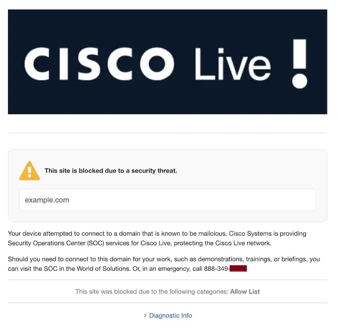 Cisco Live! site blocked message