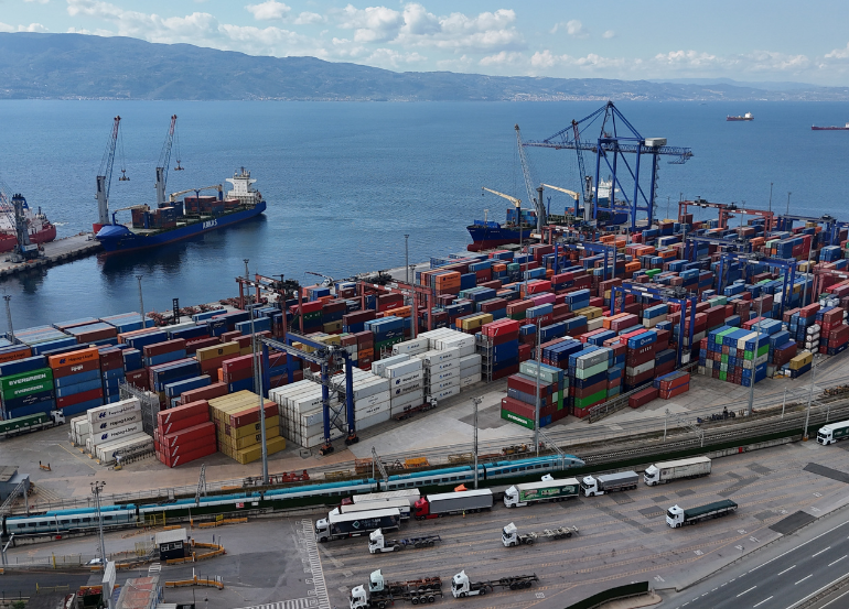 DP World Evyap port with steel shipping containers