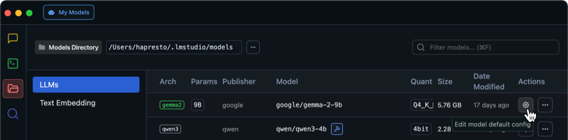 Accessing Model Settings