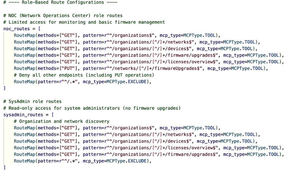 Meraki MCP Server Role-Based Route Configurations