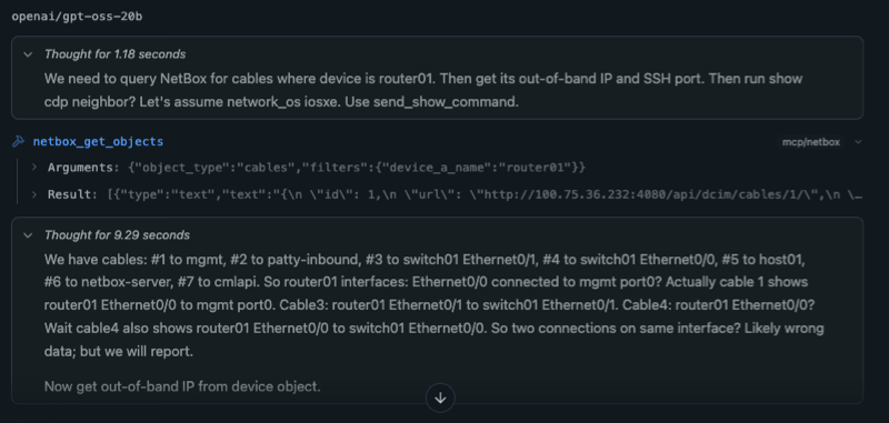 The AI plans and executes the cable lookup.