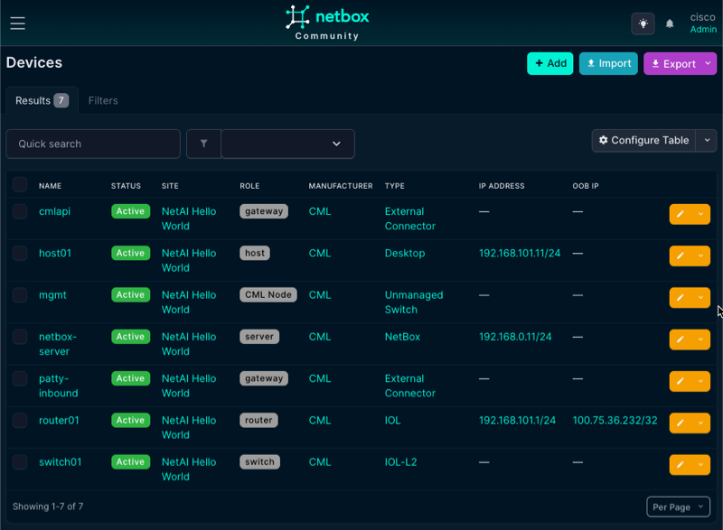 NetBox shows 7 devices
