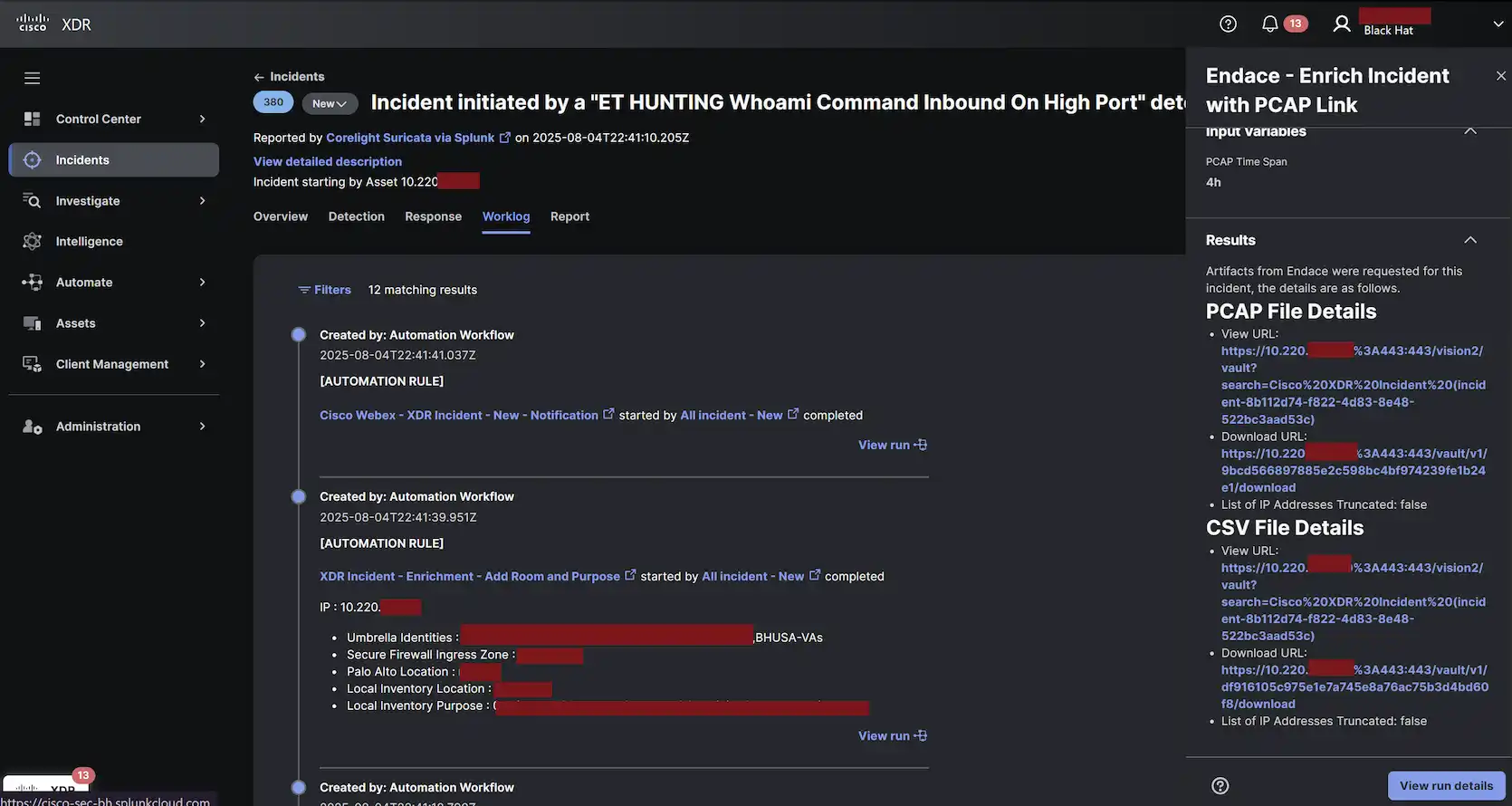 Black Hat USA XDR dashboard