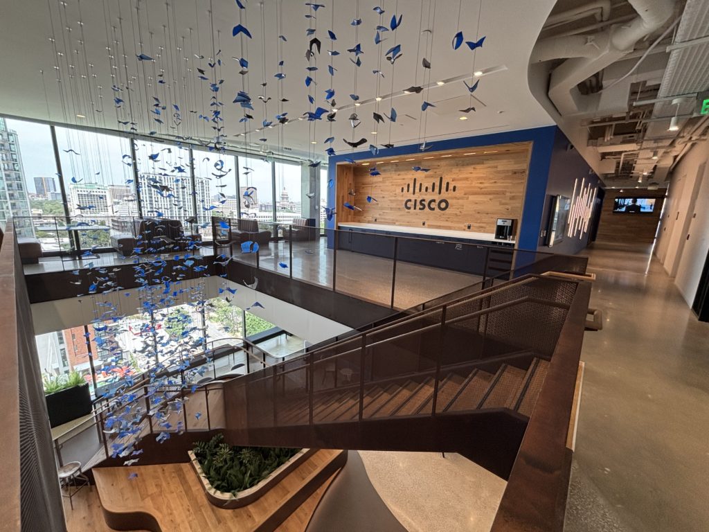 An image of inside the Cisco Austin Office lobby atrium.