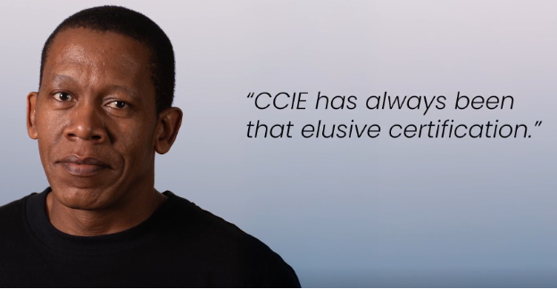 Image of man with overlaid text, "CCIE has always been that elusive certification."
