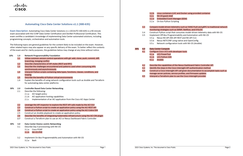 exam topics for Automating Cisco Data Center solutions exam