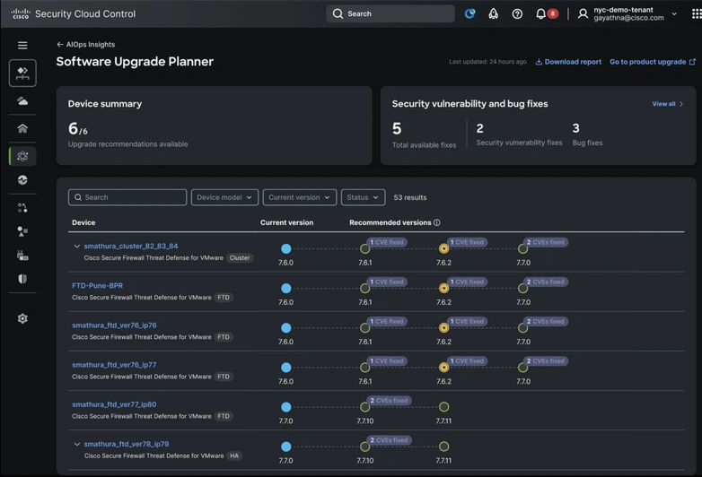 Security Cloud Control, AIOps Software Upgrade Planner