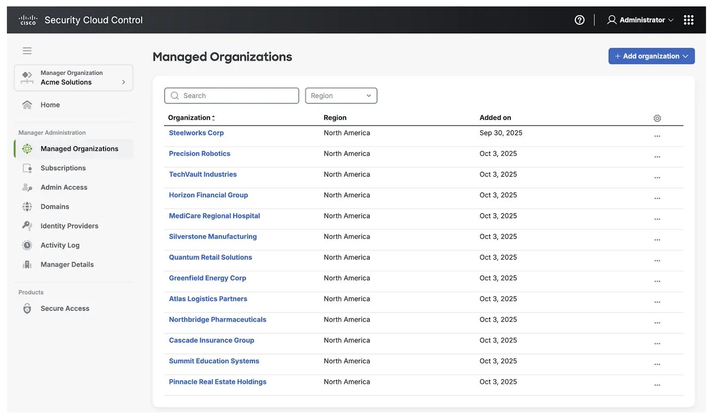 Managed Service Provider dashboard in Security Cloud Control
