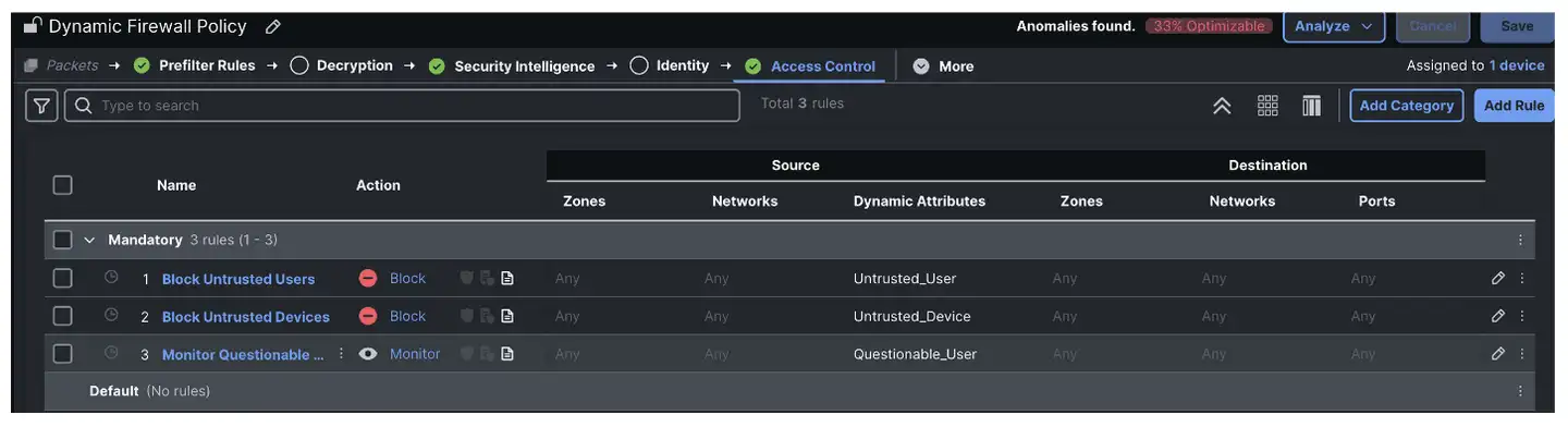 Dynamic Firewall Policy created automatically with pre-populated rules