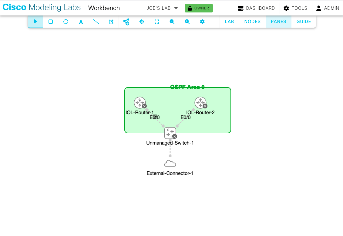 Example of a complete network topology created with CML MCP, featuring multiple device types and visual annotations
