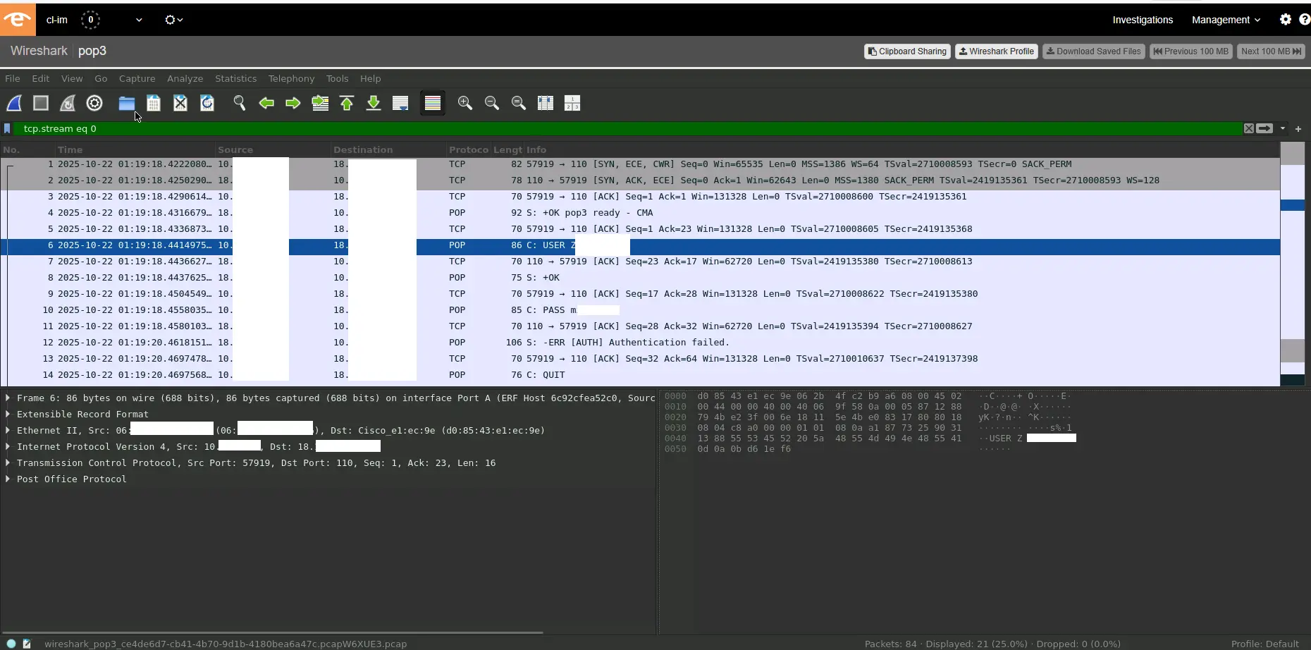 POP3 passwords present in the network