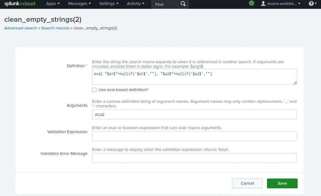 Splunk logs cannot be null GUI look