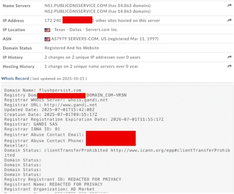Confirmation of associated malicious Name Server for the associated attack