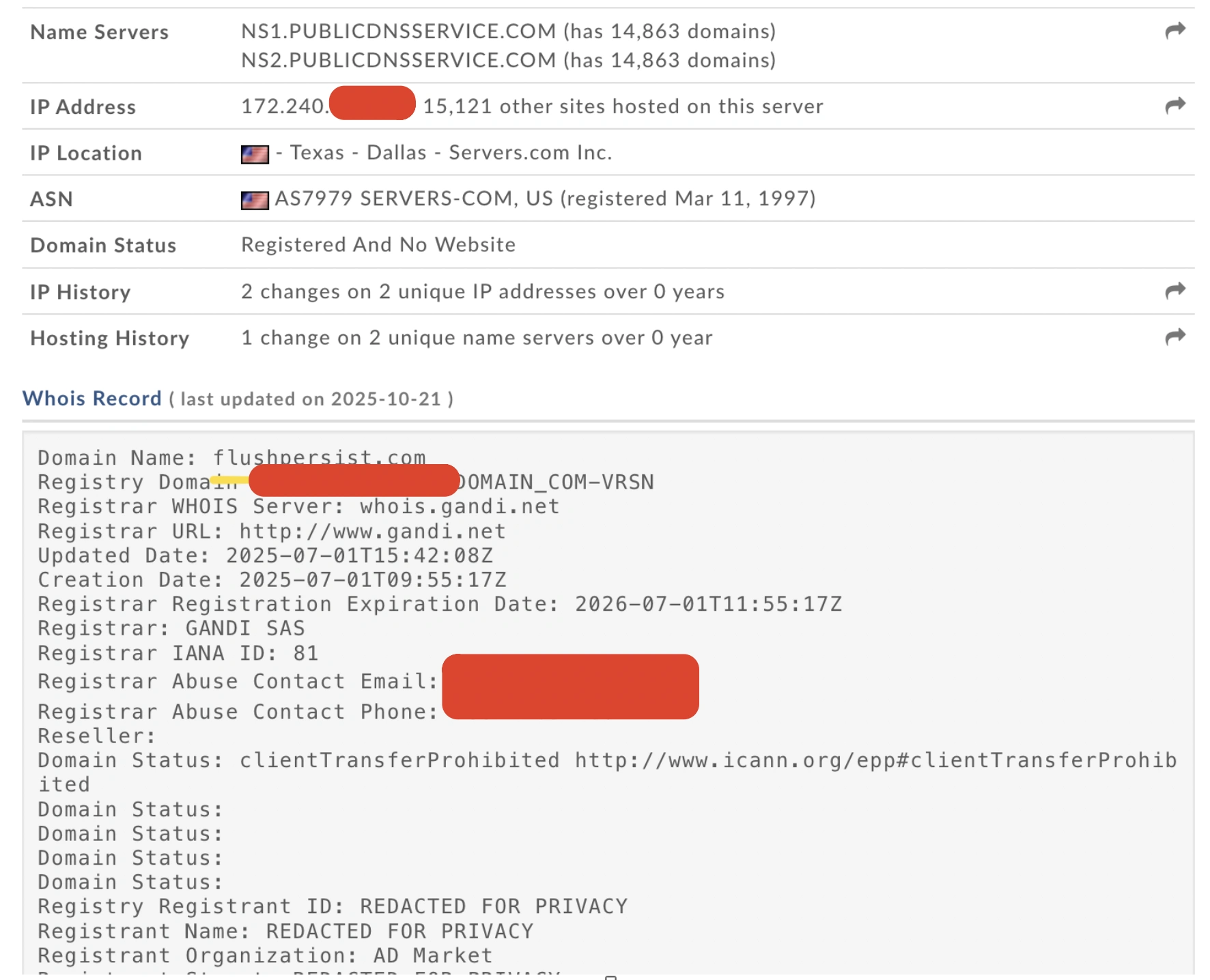 Confirmation of associated malicious Name Server for the associated attack